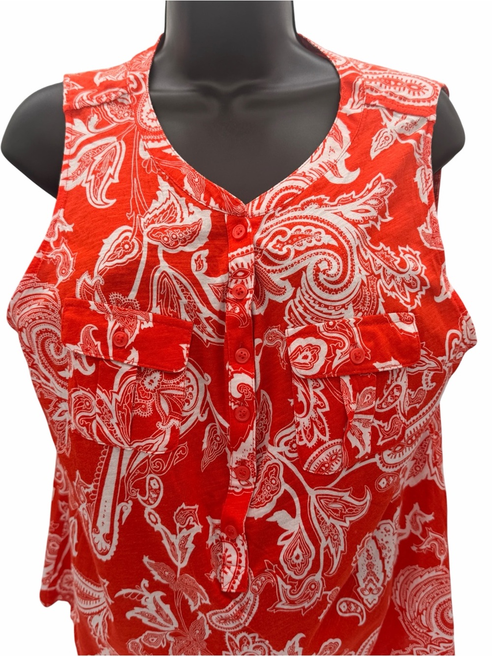 NY&C SoHo Jeans Collection Sleeveless Red Paisley Button-Front Women's Top - Picture 3 of 9